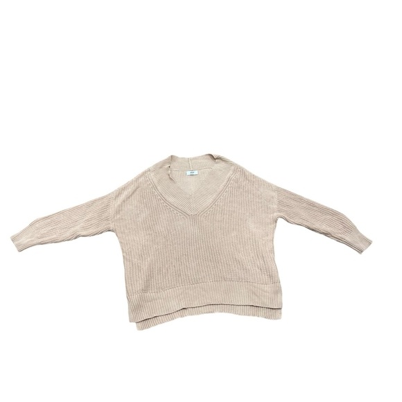 Aerie Ribbed Knit V-Neck Pullover Sweater | Cream / Light Pink | Size Medium - Picture 7 of 11